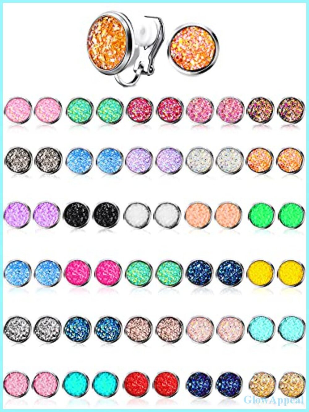 32 Pairs Faux Druzy Clip On Earrings Stainless Steel Stud Earrings Set